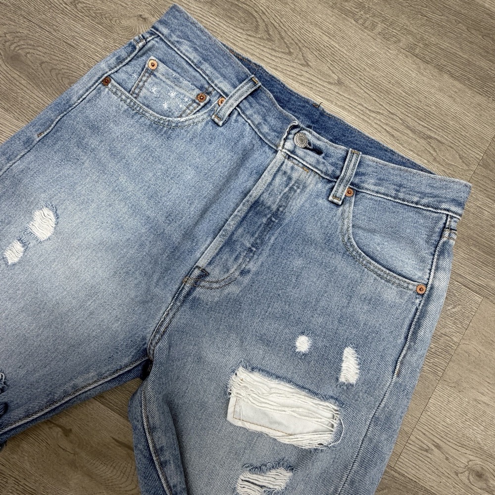 Levi's 501 '93 Shorts Mens W30 Blue Denim Raw Hem Button Fly Distressed